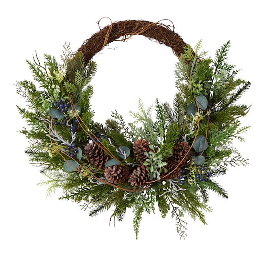30" Pine & Pinecone Christmas Wreath on Twig Ring